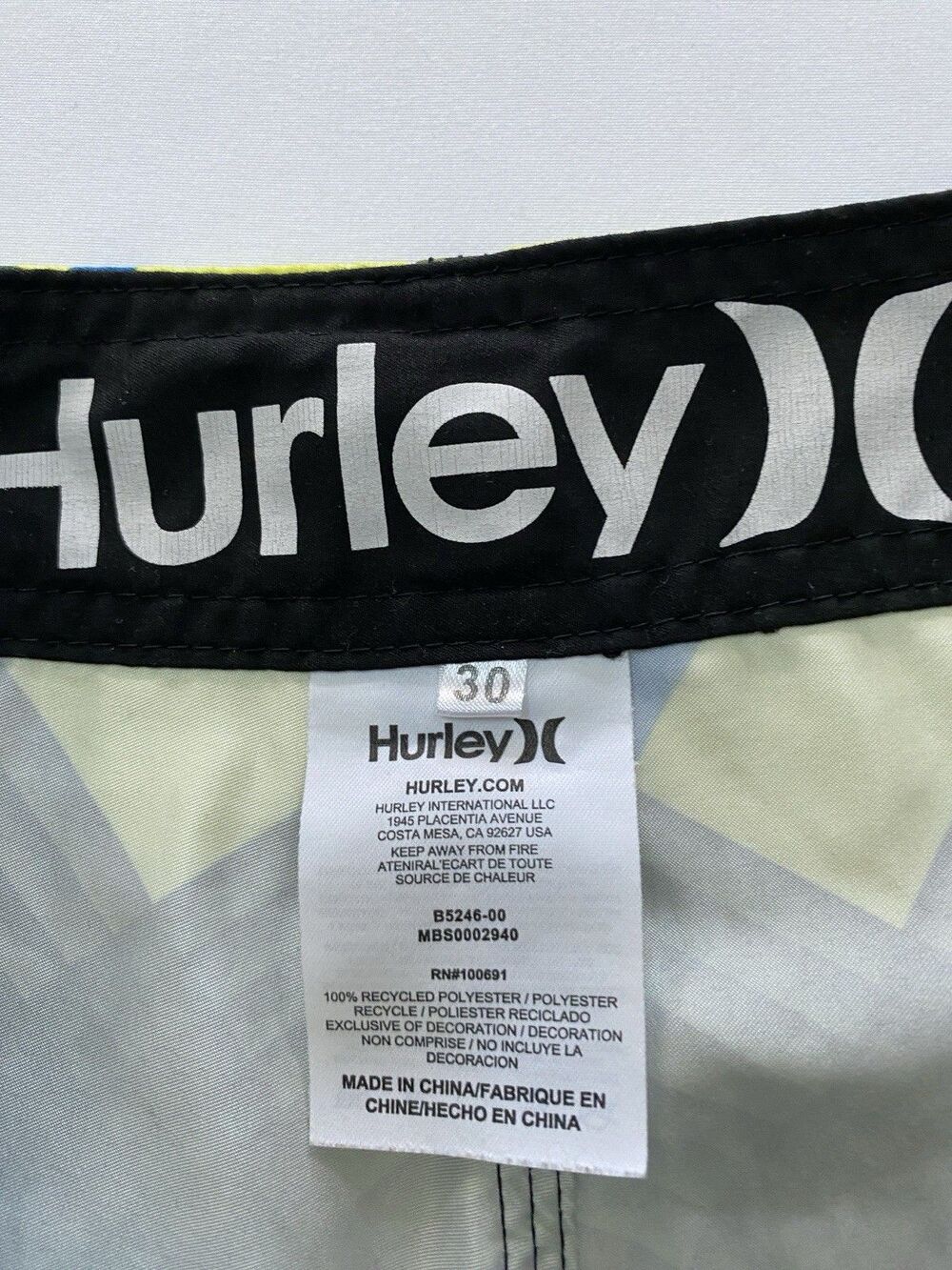 Hurley Mens Size 30 Plaid Boardshorts Green Yellow Swim Trunks Beachwear - Picture 2 of 6